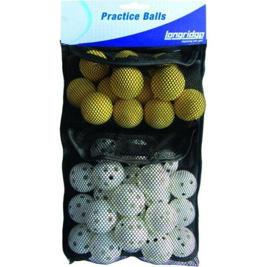 Set 32 mingi golf pentru antrenament LONGRIDGE , 20 plastic + 12 spuma, alb+galben